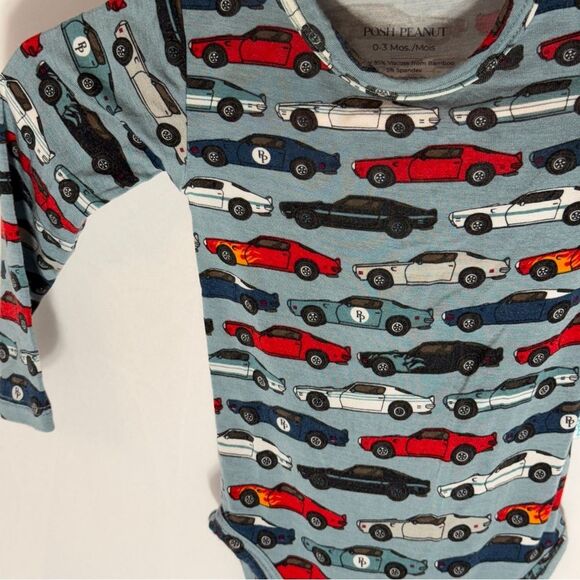 Posh Peanut Race Cars Bamboo Long Sleeves Bodysuit 0-3 Months Excellent - Picture 4 of 12